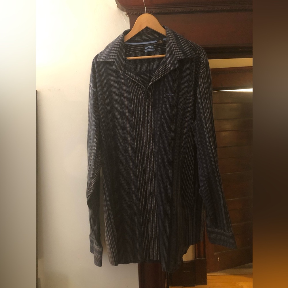 Enyce Men's Dark Navy and White Striped Button-Down Shirt 100% Cotton